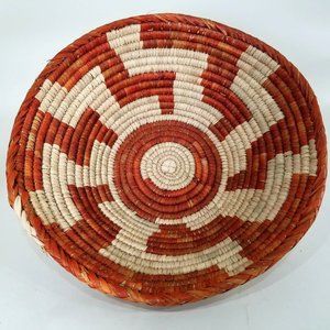 Hand Woven Basket Bowl Round Coil Tribal Brown Natural Table Wall Decor16.5"